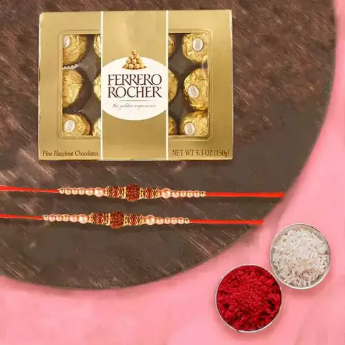 Auspicious Rudraksha Rakhi with Ferrero Rocher