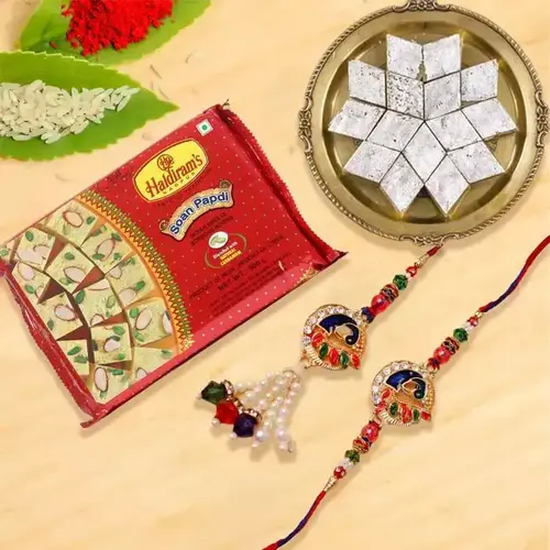 Haldirams Soan Papdi with Kaju Katli N Bhaiya Bhabhi Rakhi