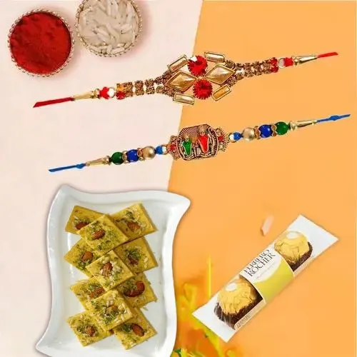 Twin Rakhi and Ferrero Rocher with Soan Papdi