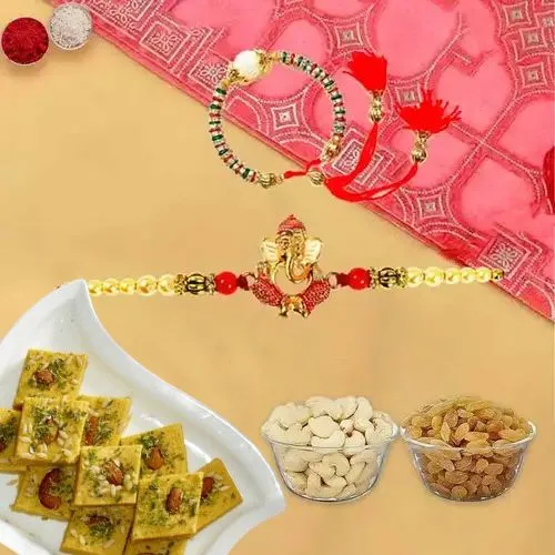 Patisha/Soan Papdi with Assorted Dry Fruits and Bhaiya Bhabhi Rakhi