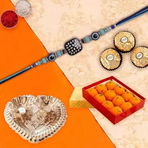 Ferrero Rocher with Silver Plated Pooja Thali with Boondi Ladoo