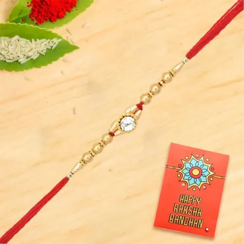 Ethnic Stone N Gold Bead Rakhi