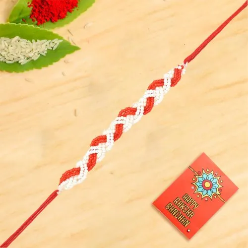 Opulent Red N White Beaded Rakhi
