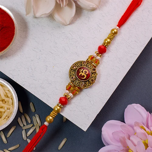 Stunning Om Rakhi with Roli Chawal Tika n Rakhi Card
