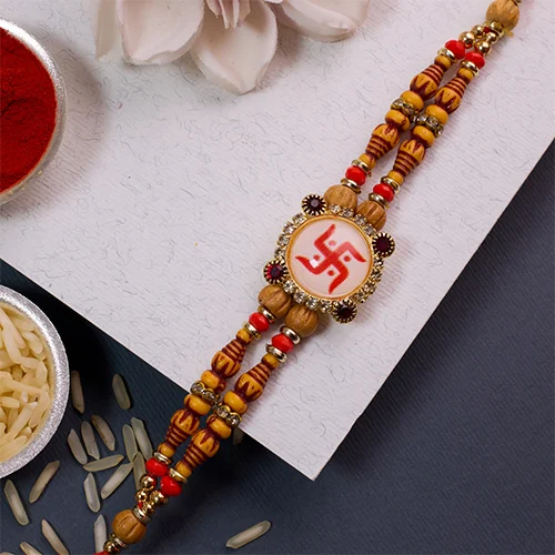 Attractive 4 Auspicious Rakhi with Roli Chawal Teeka n Card