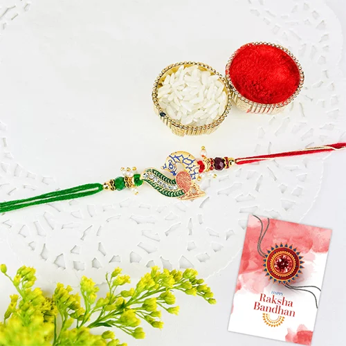 Elegant Zardosi Rakhi with Roli Chawal n Card