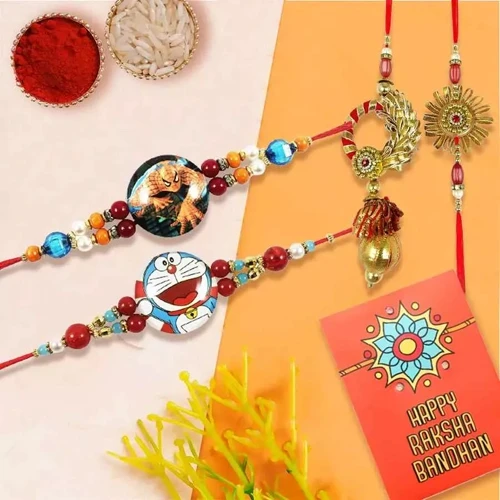 Fancy Set of Family Rakhi with a Cute Kids Rakhi