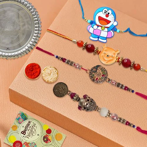 Graceful Family Rakhi Set with Pooja Thali