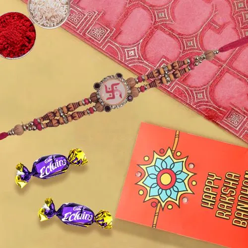 Sacred Swastik Rakhi With Chocolates