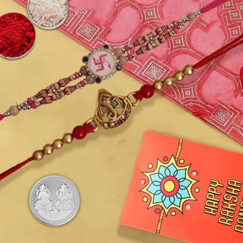 Sacred Ganesh & Swastik Rakhi Set