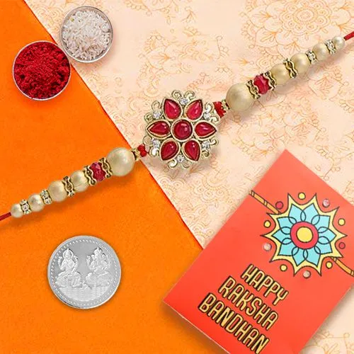 Pearl Radiance Rakhi & Silver Coin Set