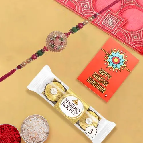 Traditional Rakhi & Ferrero Rocher Chocolate Set