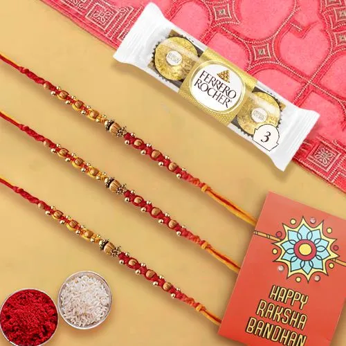 Festive Rakhi Trio With Ferrero Rocher Chocolate