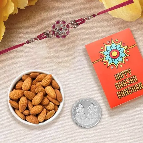 Almonds & Rakhi Gift Set With Silver Coin