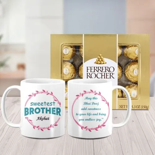 Beautiful Personalized Bhaidooj Mug & Ferrero Treats