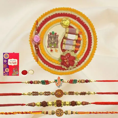 Splendid Rakhi Set of 4 with Shree Rakhi Pooja Thali