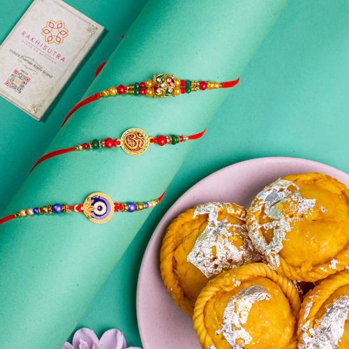 Kundan Rakhis & Sweets Celebration Hamper